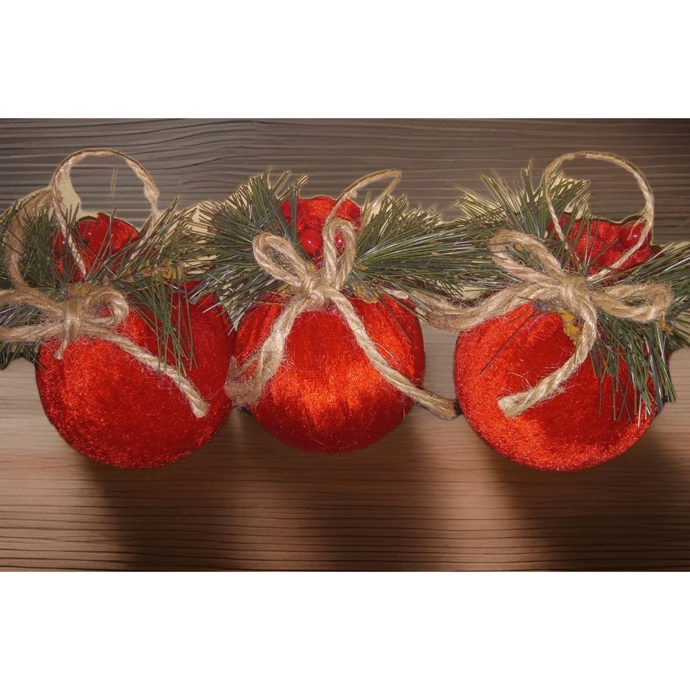 New Red Felt Toy Sack Ball Christmas Tree Ornaments Set of 3 Fabric Bauble